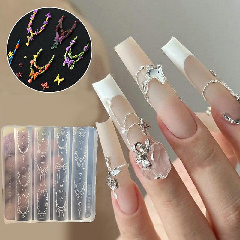 

Мультяшные силиконовые цепочки из бусин для ногтей, резные формы для бантов, украшения для ногтей, дизайн для самостоятельного создания ногтей, стереоскопическая пластина для стемпинга, инструменты для маникюра