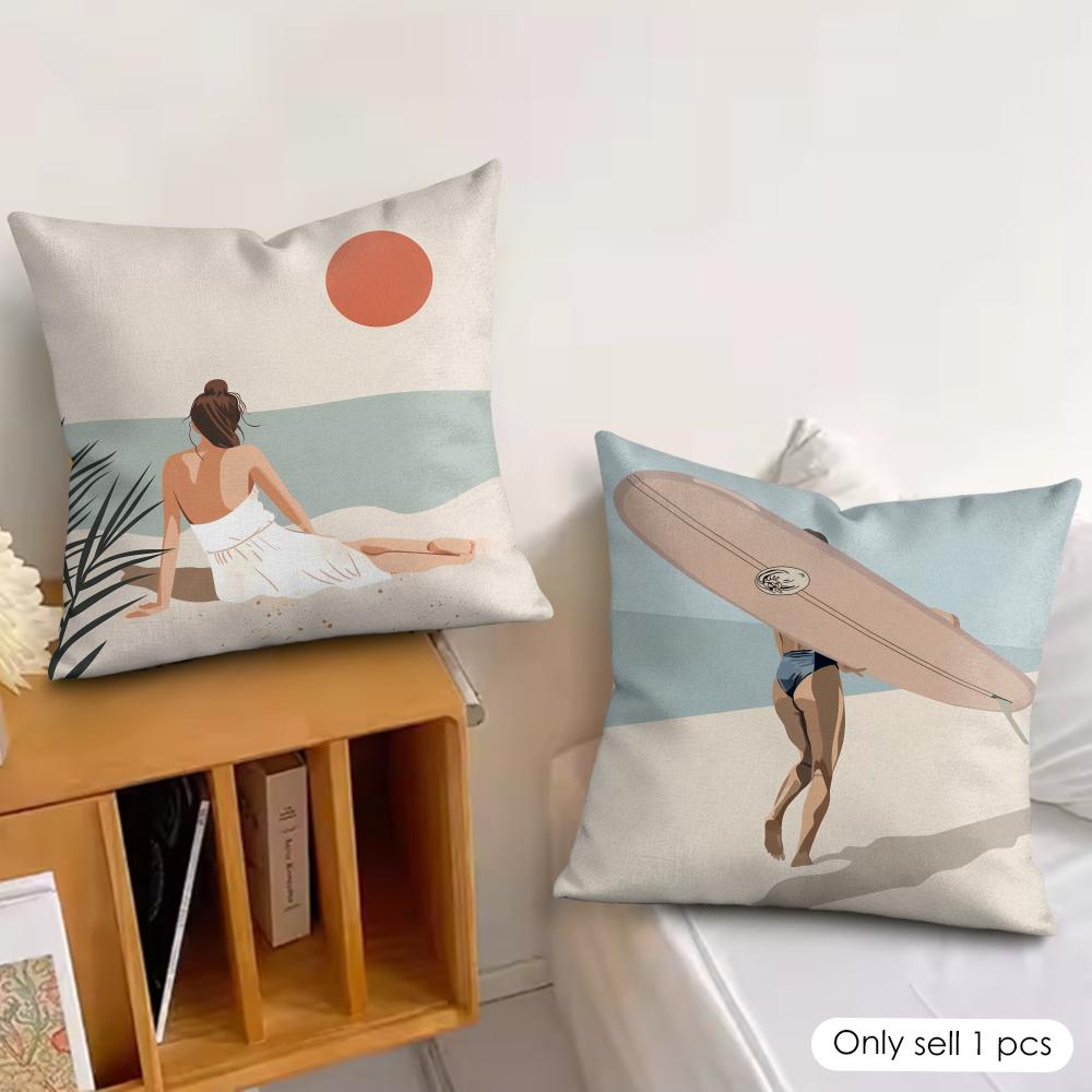 Summer Surfing Ins Art Cushion Cover Silky Short Plush Invisible Zipper Dustproof Sofa Pillow Case For Home Decor