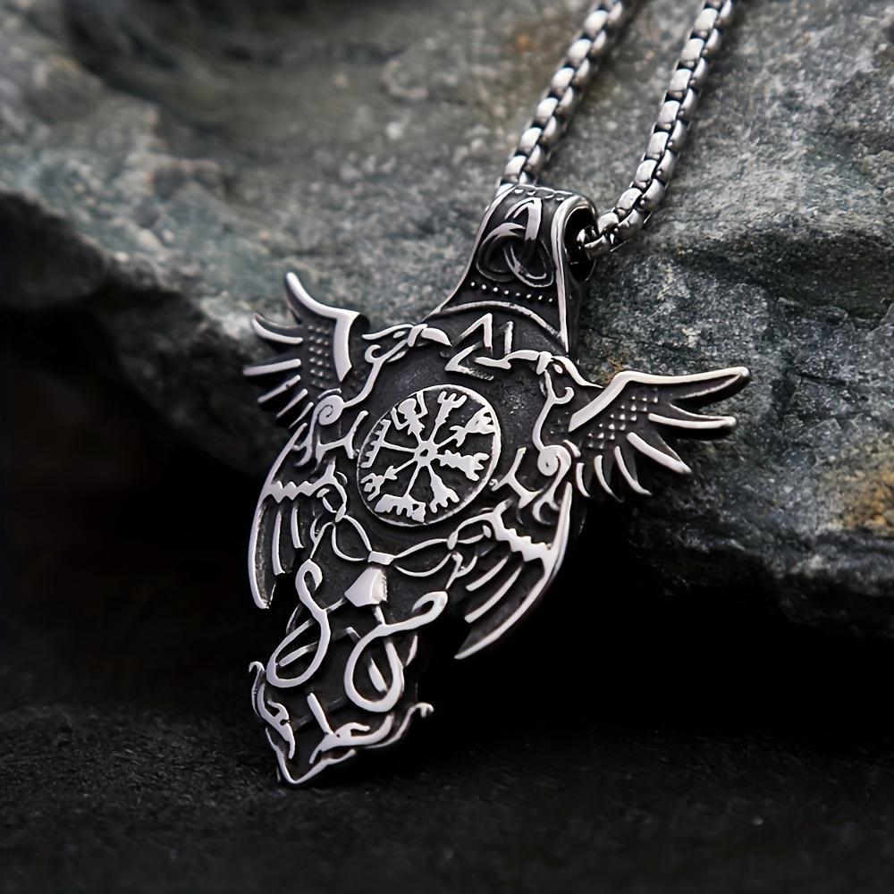 New Vintage Nordic Odin Crown Men's Pendant Necklace Fashion Viking Compass Necklace Protector Jewelry Gift