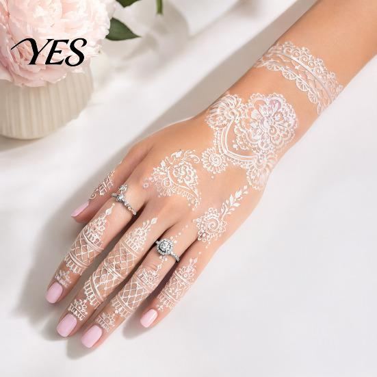 Gentle-On Skin Tattoo White Lace Sticker for Women, Temporary Face Body Fake Decal Arm, Waterproof Wedding Party Festival