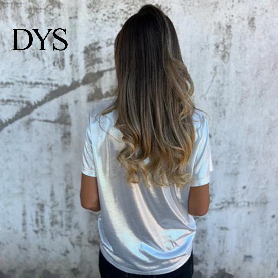 Loose Fit Tee Lady Summer Top Round Neck Short Sleeves Pullover Blouse Glossy Stretchy Women Shirt Surface Pure Color T-shirt for Daily Wear