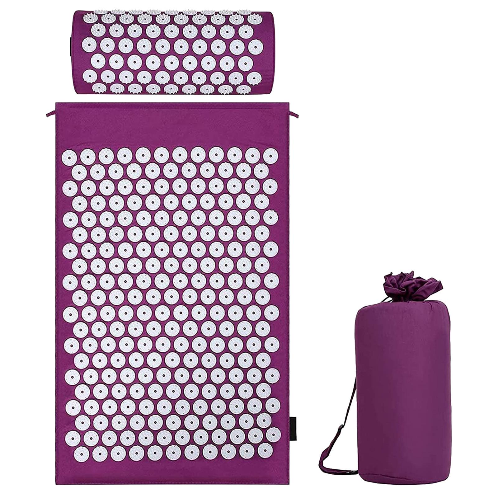 

Набор для акупрессуры. Коврик для акупрессуры с подушкой для успокаивающего расслабления и массажа, при болях в спине, голове и шее. фиолетовый