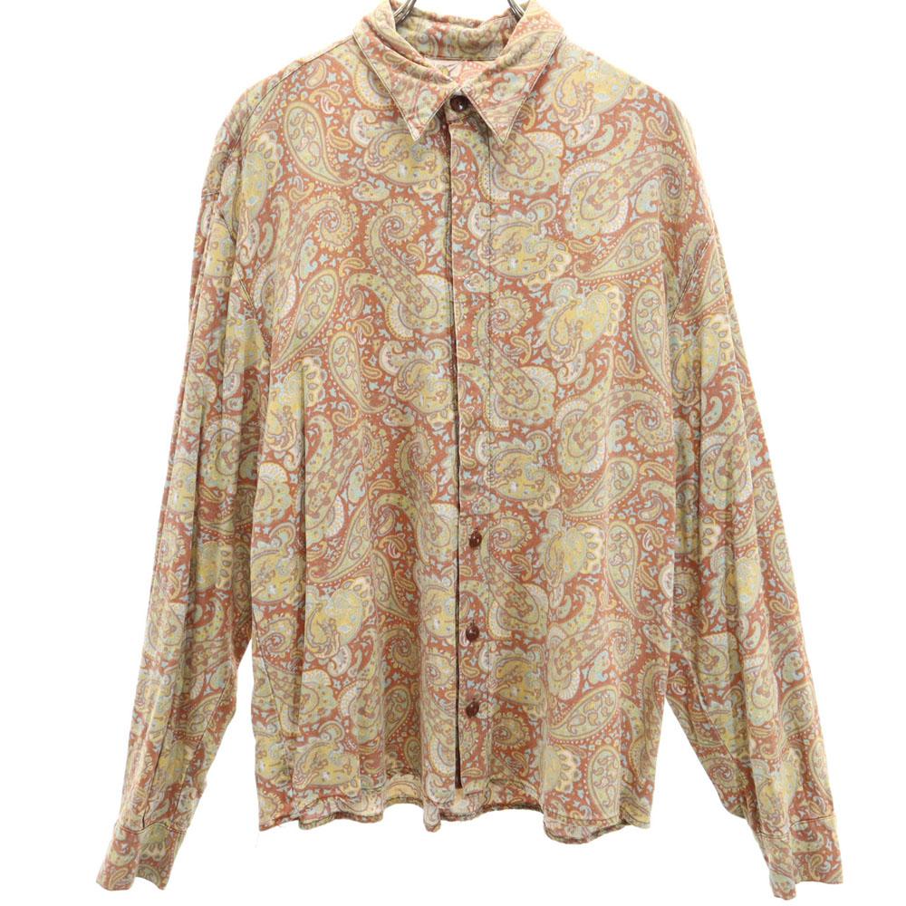 70s Paisley Pattern Long Sleeve Shirt 44 Brown Etc Old Vintage Men's Used