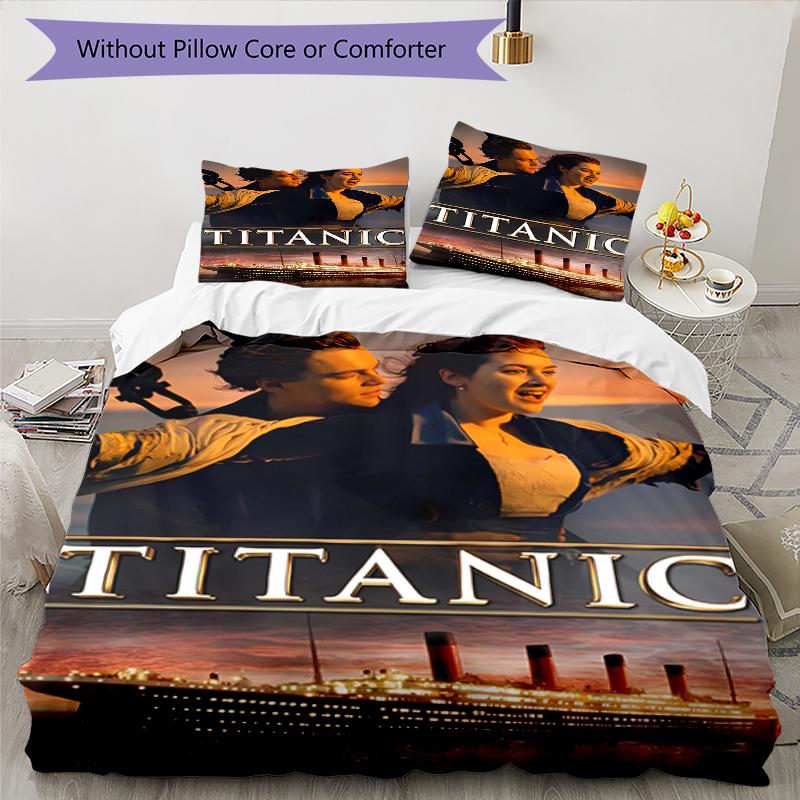 3pcs Titanic1 Design Cover Set - HD Printed Bedding with 1 Cover and 2 Pillowcases - Perfect for Home and Dorm Decor