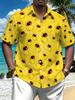 Men's Plus Size Short Sleeve Shirt with Blue Little Yellow Duck Pattern, Summer Beach Casual Floral Shirt, Trendy Printed Lapel Top, PLUS SIZE