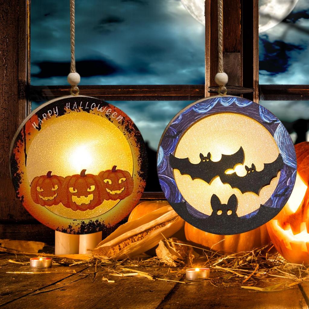 Halloween Pumpkin Night Light Lantern Light Up Pumpkin Bat Decor 2pcs Battery Operated Holiday Home Decor for Haunted House