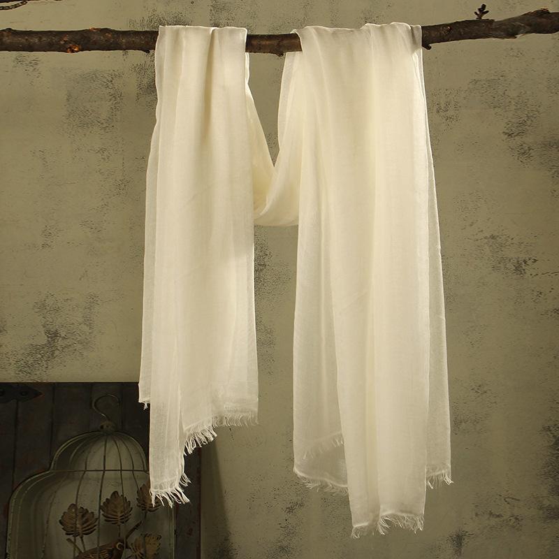 Popular Flax Plant Dyed White Scarf Summer Sunscreen Silk Silk Scarf Solid Color Cotton And Linen Shawl