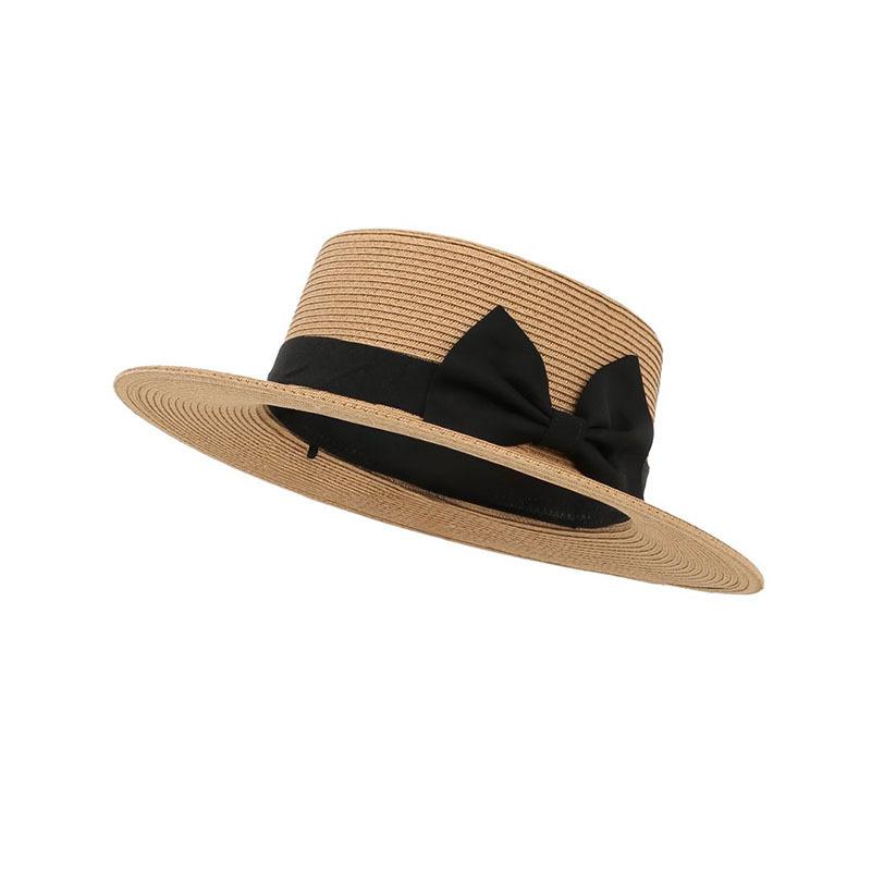 Spring and summer fashion bow flat top straw hat sunshade women versatile new hemming short beach straw hat trend