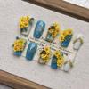 Square Press On Nails Almond Fake Nails French Tip False Nails with 3D Design Full Cover Acrylic Glue On Nails Artificial Stick On Nails for Women