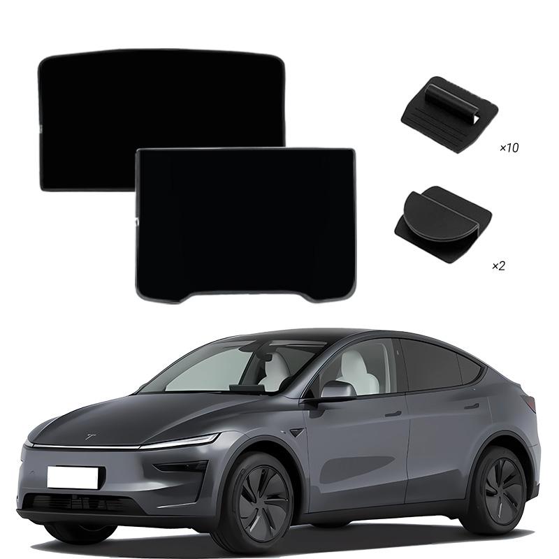 2Pcs Tesla Model Y Sunshade, Non-Collapsible Seamless Heat-Insulating Sun Protection Roof Sunshade, Foldable Car Interior Accessory, Compatible with чёрный