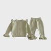 Girls' Korean Style Solid Color Cardigan Sweater and Trousers Two-Piece Set - Warm Knitted Lace Suit for Autumn and Winter