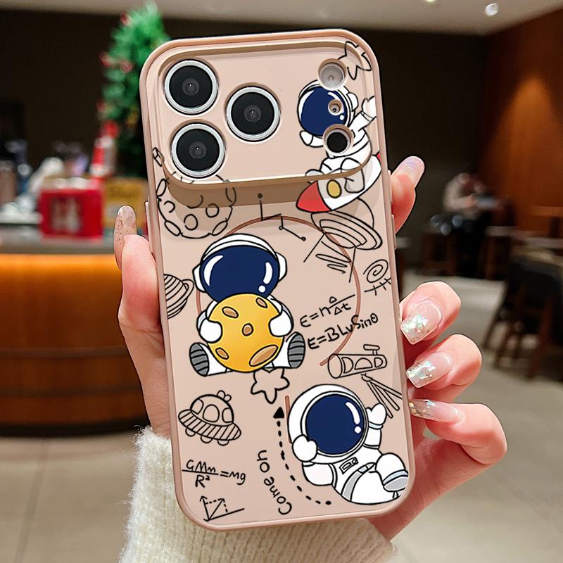 Cute Cartoon Astronaut Case For iPhone 17 Pro Max Funda iPhone 16 15 14 13 Pro Max Magnetic For Magsafe Hybrid Slim Matte Cover