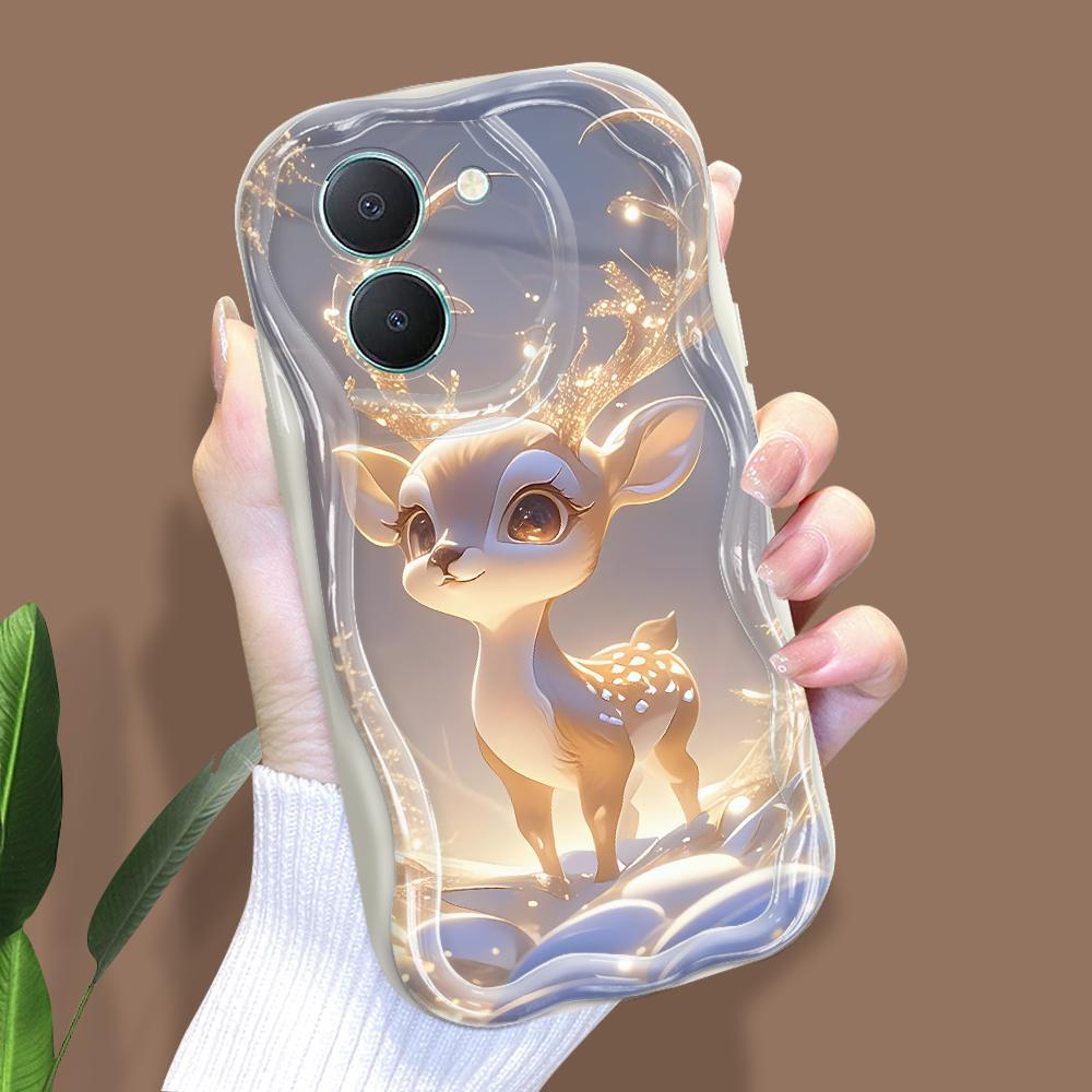 Cute Cartoon Pattern Cream Texture Casing Wavy Edge Soft Silicone Cover Phone Case for Vivo