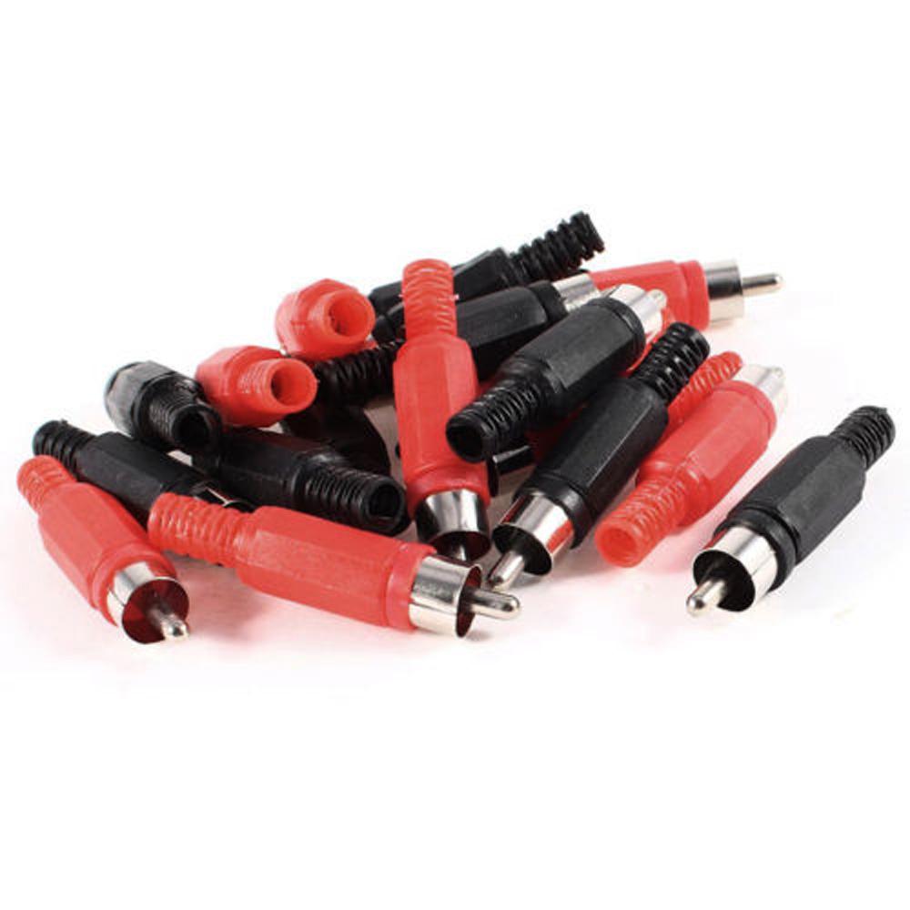20pcs Black Red RCA Male Plug Audio Video Adapter Connector Plastic Solder Stereo Audio Cable Plug Adapter