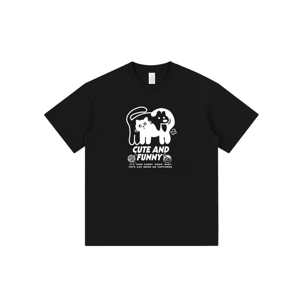2024 Trendy Cartoon Cats & Dogs Print Unisex Cotton T-Shirt