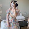 Sense floral dress summer vacation wind beach skirt backless design birthday dress skirt