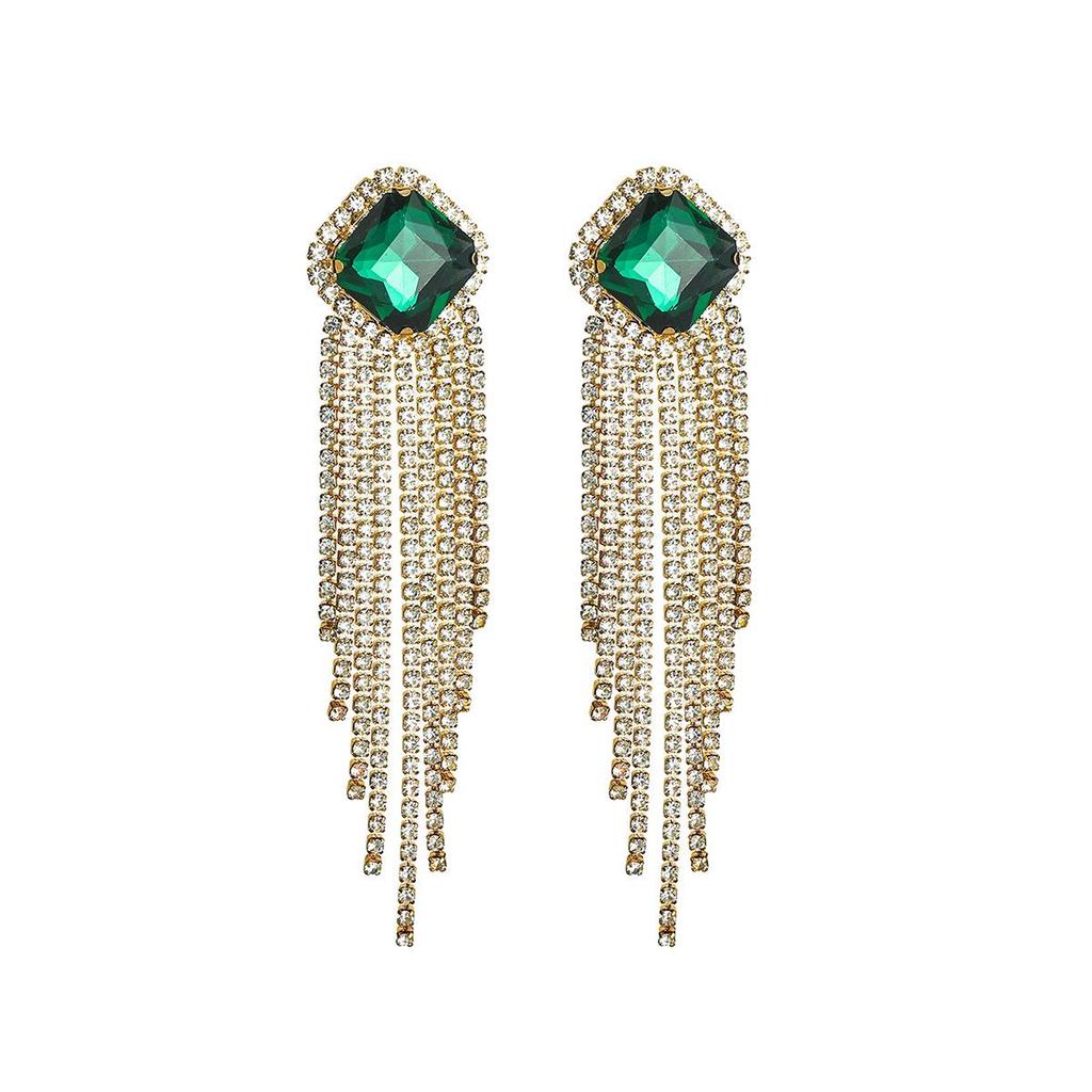European & American Luxury Long Tassel Earrings: Sparkling Diamond & Crystal Studs for Women