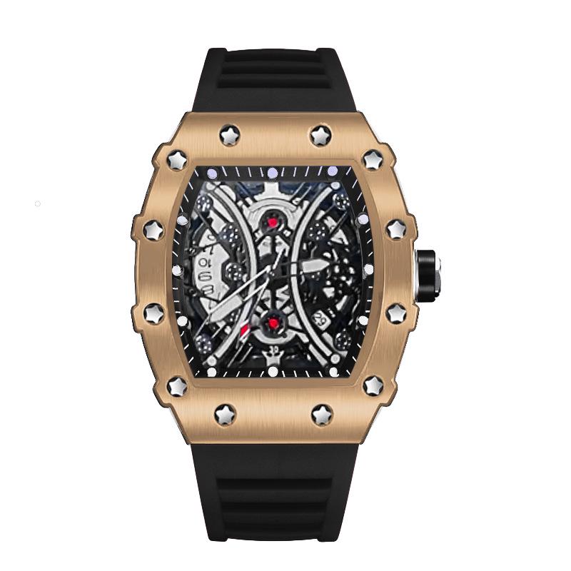 ZIDO Men's Luminous Waterproof Tonneau Quartz Skeleton Watch 1704