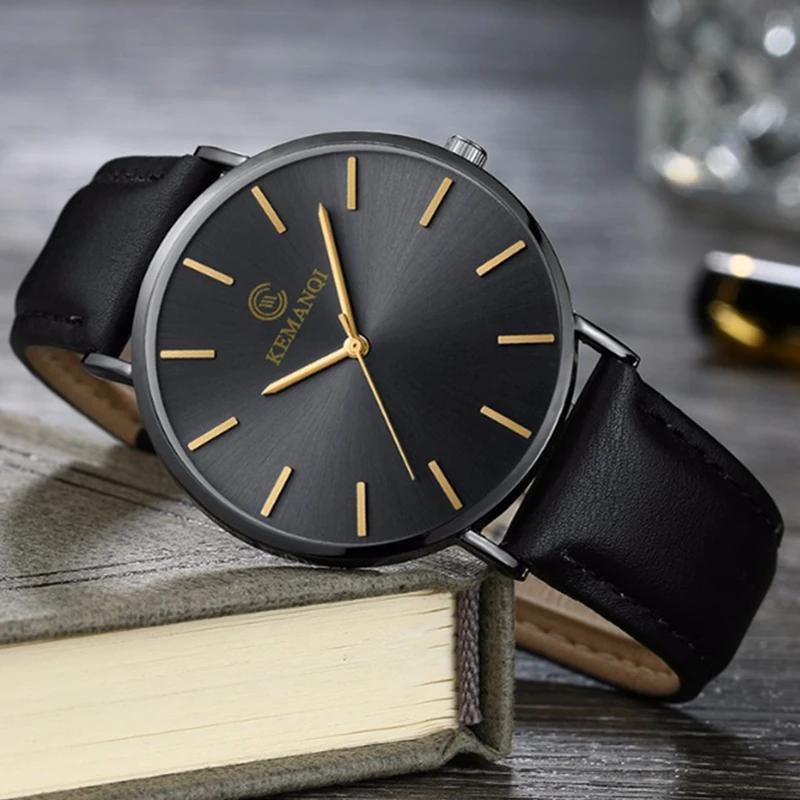 Top Luxury Brand Ultra Thin Watches Men Simple Watch Blue Glass Leather Band Quartz Wristwatches Men Casual Watch Best Gift