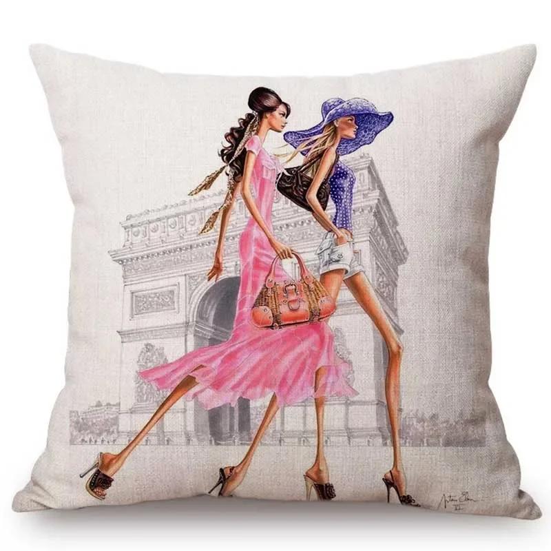 

Мода Леди Дизайн Искусство Салон Красоты Магазин Декорация Наволочка Подушка-Игрушка Модный Журнал Рисунок от Руки Искусство Девушка Чехол для Подушки Автомобиля 66x66cm