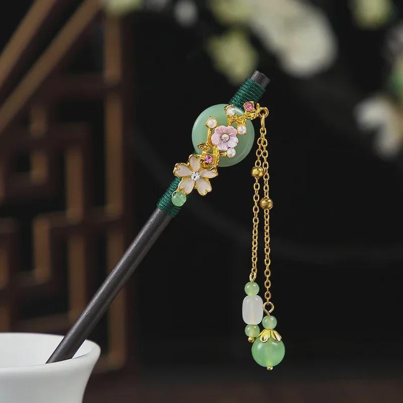 

Заколка для волос из черного дерева в винтажном стиле: Китайский чеонгсам Hanfu Дизайн кисточек