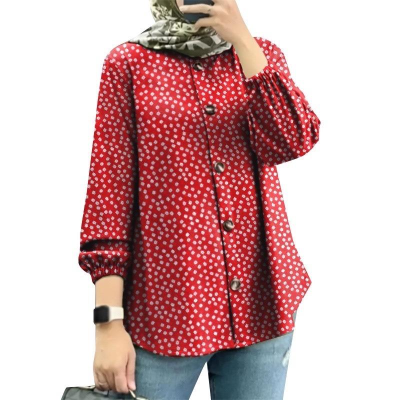 Plus Size Women's New Fashion Puffed Sleeve Floral Shirt