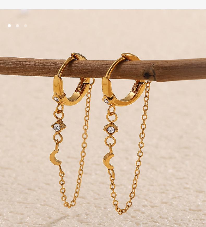 Elegant 18K Gold-Plated Zircon Ear Clips: European-American Style Stainless Steel Earrings