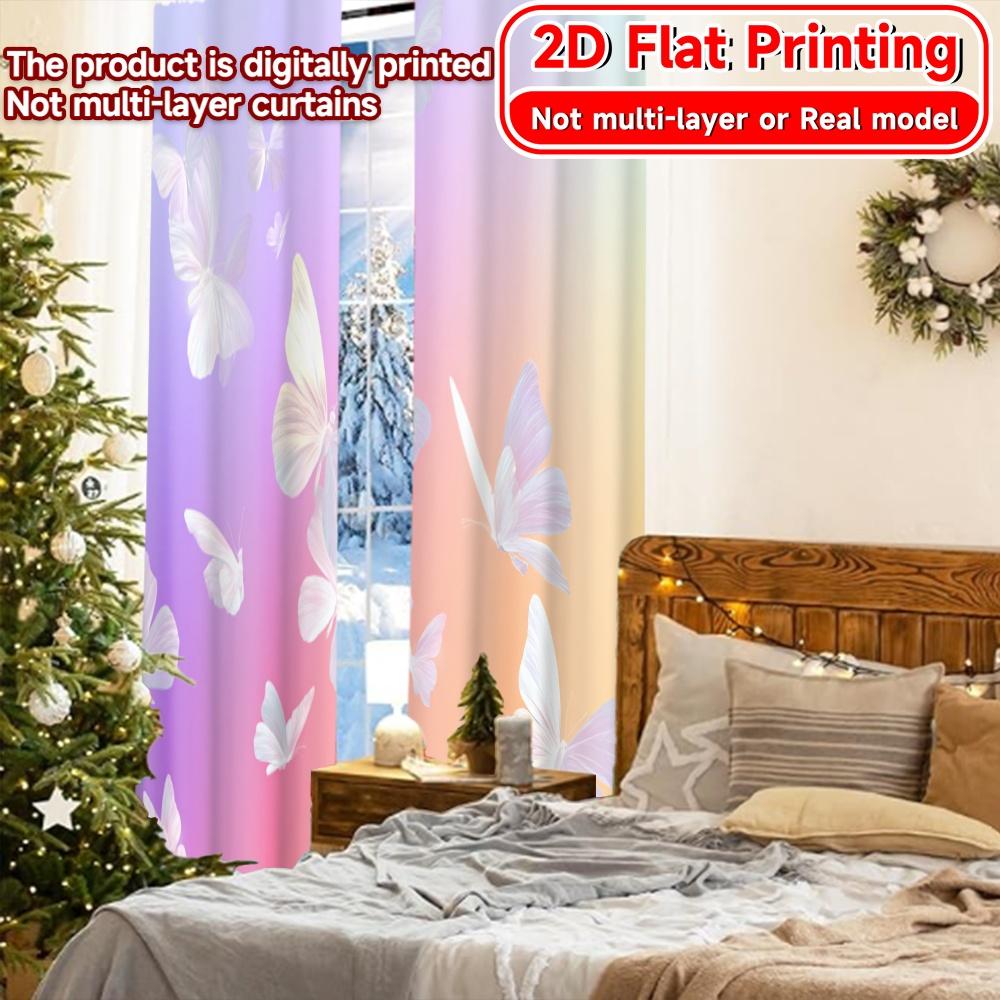 2D Flat Printing  2pcs Butterfly Spectrum Chic Print Curtains Versatile Fabric Curtains All Seasons Use for Bedroom   Living Room