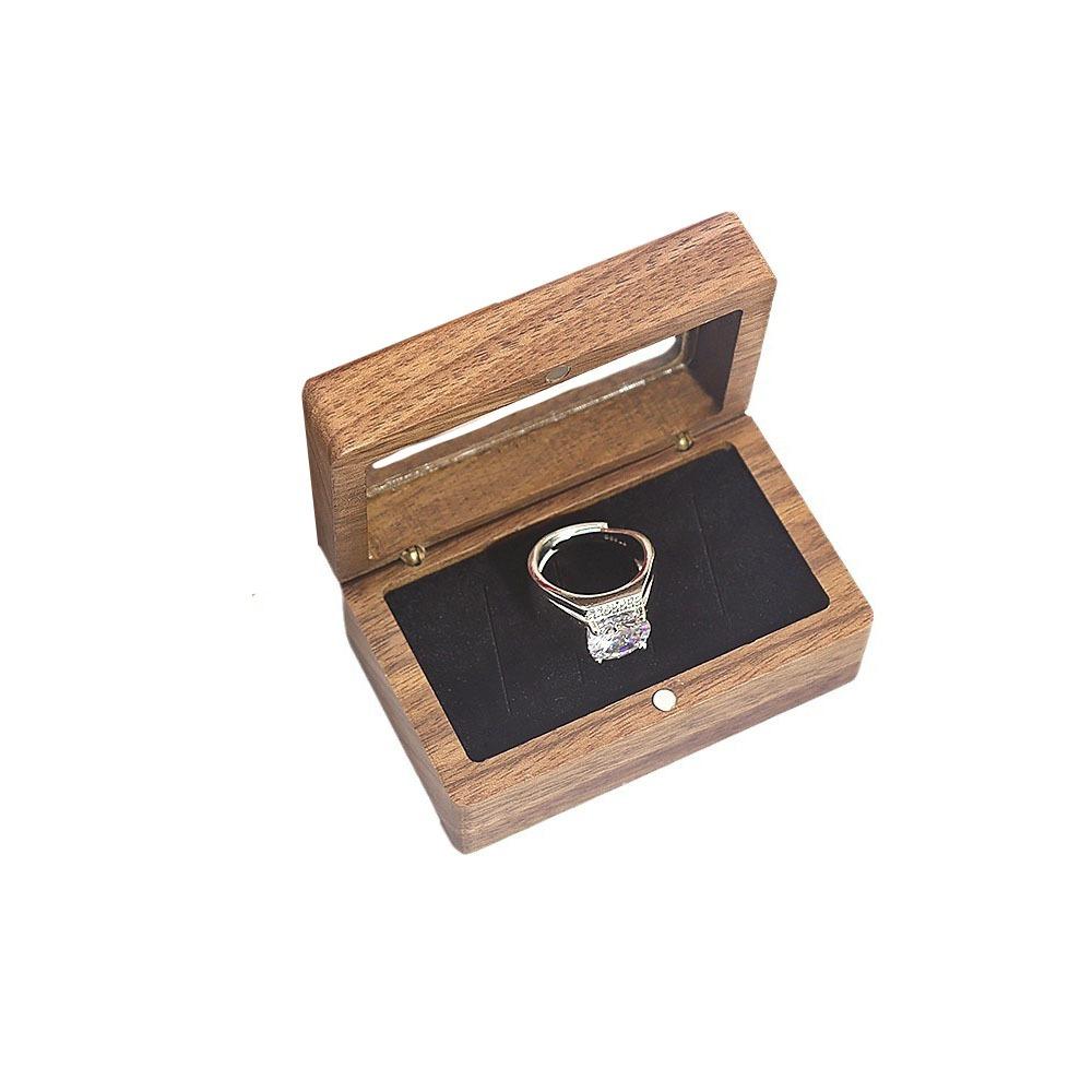 

4 Slots Square Rings Holder Opening Window Rectangular Jewelry Ring Holder Magnetic Cover Wooden Ring Box