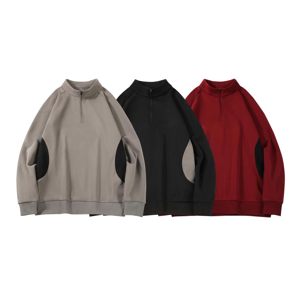 Retro Half-Zip Stand Collar Warm Hoodie - Heavyweight Velvet, Casual Solid Color Sports Top