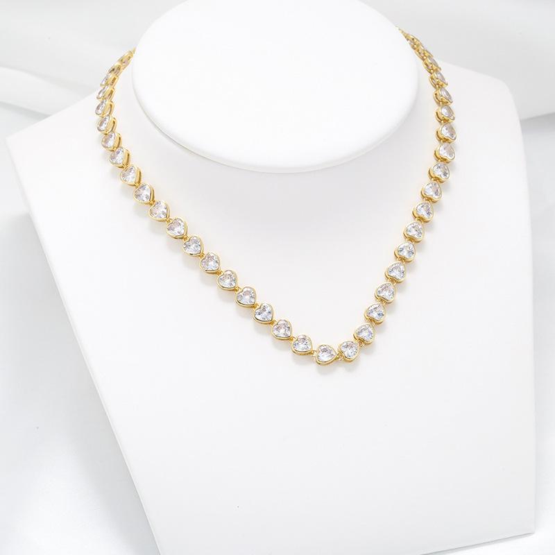 Light Luxury Full Diamond Love Bracelet Necklace Wind Heart Shaped Peach Heart Jewelry Set Female Vl311-313