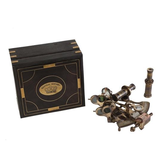 J. Scott London Brass Ship History Sextant with Hardwood Box.  Solid  Brass  Functional Maritime Sextant  Nautical Navy Decor Gifts