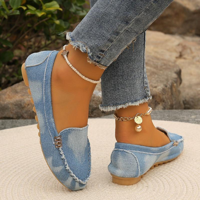 Womens Shoes Breathable Denim Canvas Shoe Fashion Casual Flat Shoes Comfort Driving Shoes for Women Slip-On Loafers Oxford Flats