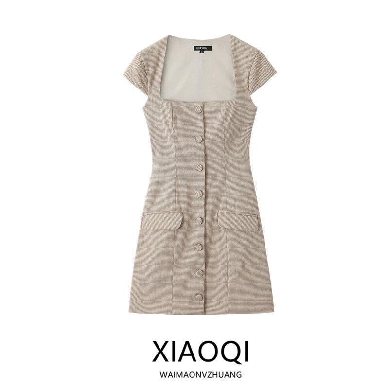 Fashion Style 2024 Fall and Winter New Women's Clothing Stylish Button Decoration Gingham Short Sleeve Dress 4661241