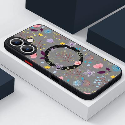 Do iPhone'a 16 Pro Max 15 14 Plus 13 12 Mini 11 7 8 do Magsafe, odporny na wstrząsy, kwiatowy wzór, miękkie krawędzie, przezroczysty, akrylowy, twardy pokrowiec