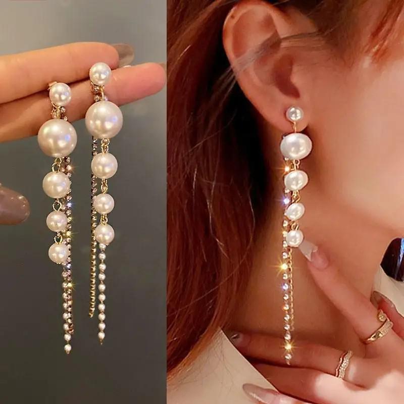 925 Silver Needle Korean Fashion Long Chain Tassel Earrings For Women Metal Earing Jewelry Trending Women's Drop Earrings