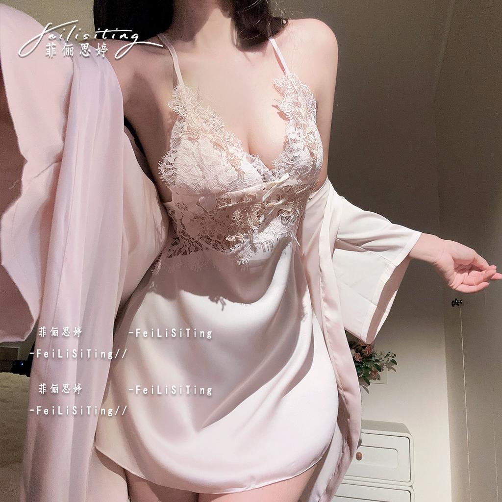 Sexy Pajamas with Chest Pads, Thin Ice Silk Lace Hollowed Out, Pure Desire Suspender Pajamas, Women's Autumn 1011 New Loungewear