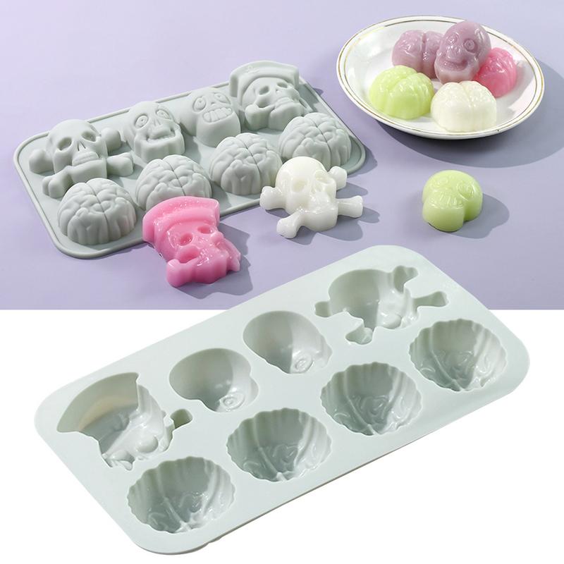 Silikonformen zum Backen 8 Fächer Silikon-Süßigkeitenformen im Totenkopf-Design Halloween-Formen Multifunktionale Bastelmaterialien Für