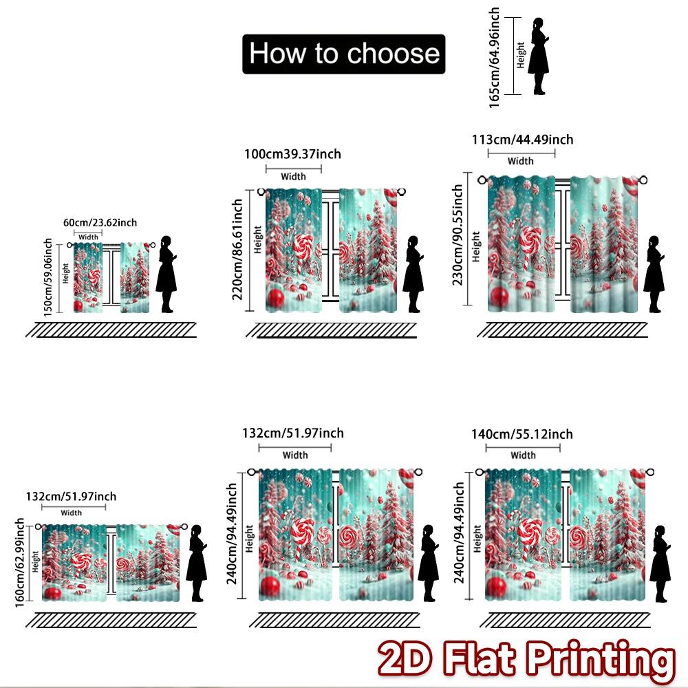 2D Flat Printing 2pcs Window Drapes Christmas Candy Land Snow Digital Printed Polyester Drapes Festive Holiday Use for Photo
