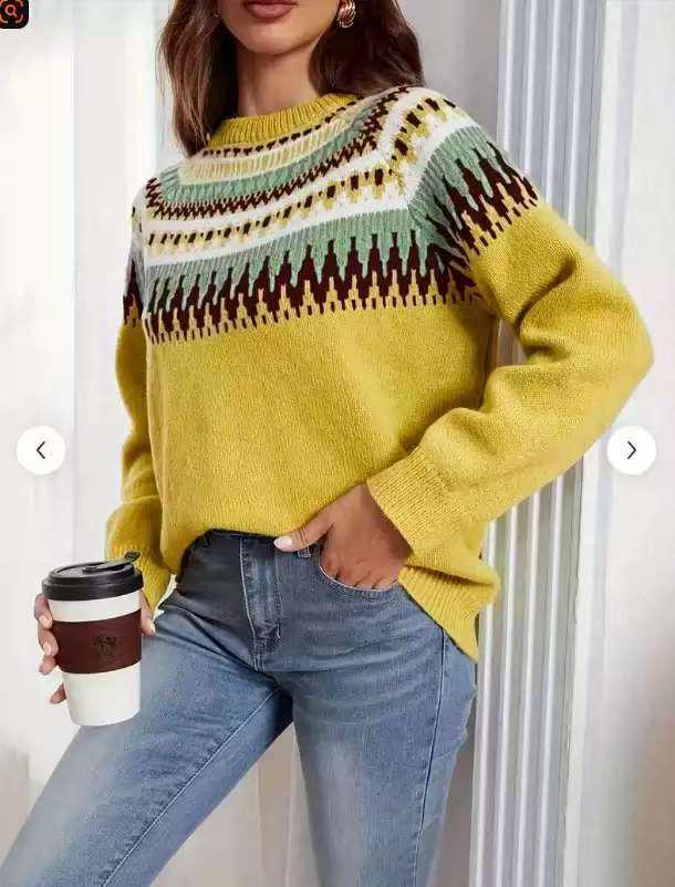 European & American Autumn/Winter Women's Chunky Acrylic Knit Jacquard Sweater