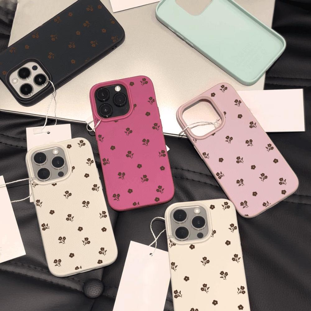 Applicable To iPhone17 Pro Max French Small Floral Leather Pattern Mobile Phone Protective Case 17/16 Large Hole 15 Cute