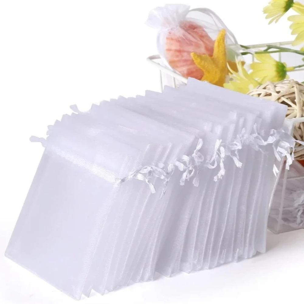 100PCS Organza Bags Random Mesh Organza Jewelry Bags Drawstring, Small Drawstring Favor Pouches Christmas Candy Wedding Birthday