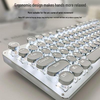 Retro Steampunk Mechanisches Tastatur- und Mausset, Kabelgebunden mit Blauen Schaltern, für Gaming, Büro & Laptops
