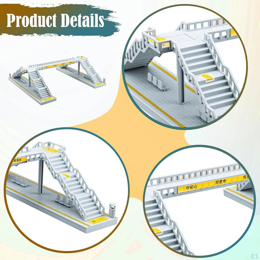 DIY Pedestrian Footbridge Model Overpass Scene with Stickers Sand Decoration Micro