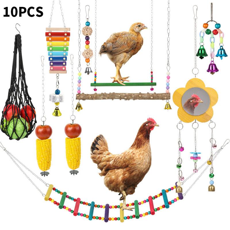 Combination Set Bird Toys Parrot Gnawing Piano Chicken Fruit Fork Mirror Bird Cage Accessories Pet Products