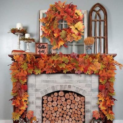 Artificial Maple Leaf Garland Fake Autumn Leaves Garland Hanging Plant Wedding Thanksgiving Dinner Party Fireplace Decor