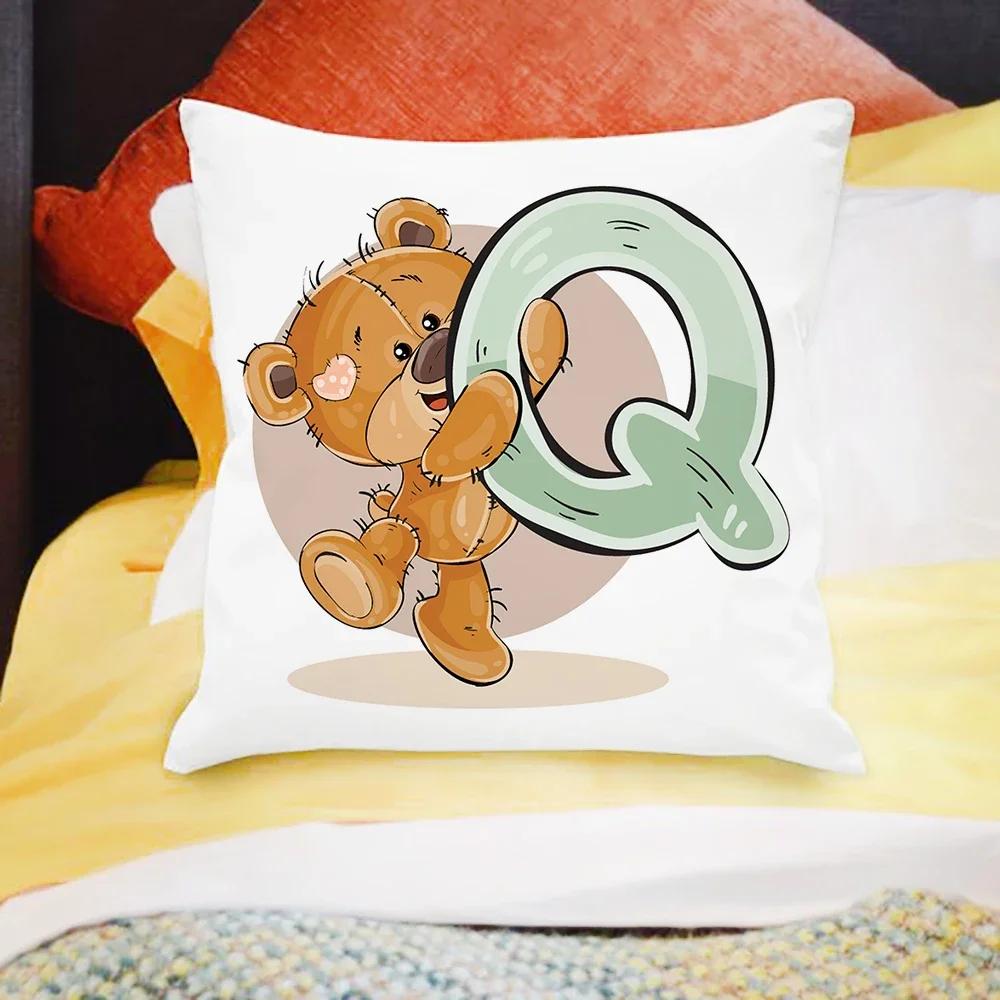 Cartoon Bear Sofa Children's Room Decoration Cute Animal Pillowcase  Letter Printing Cushion Cover