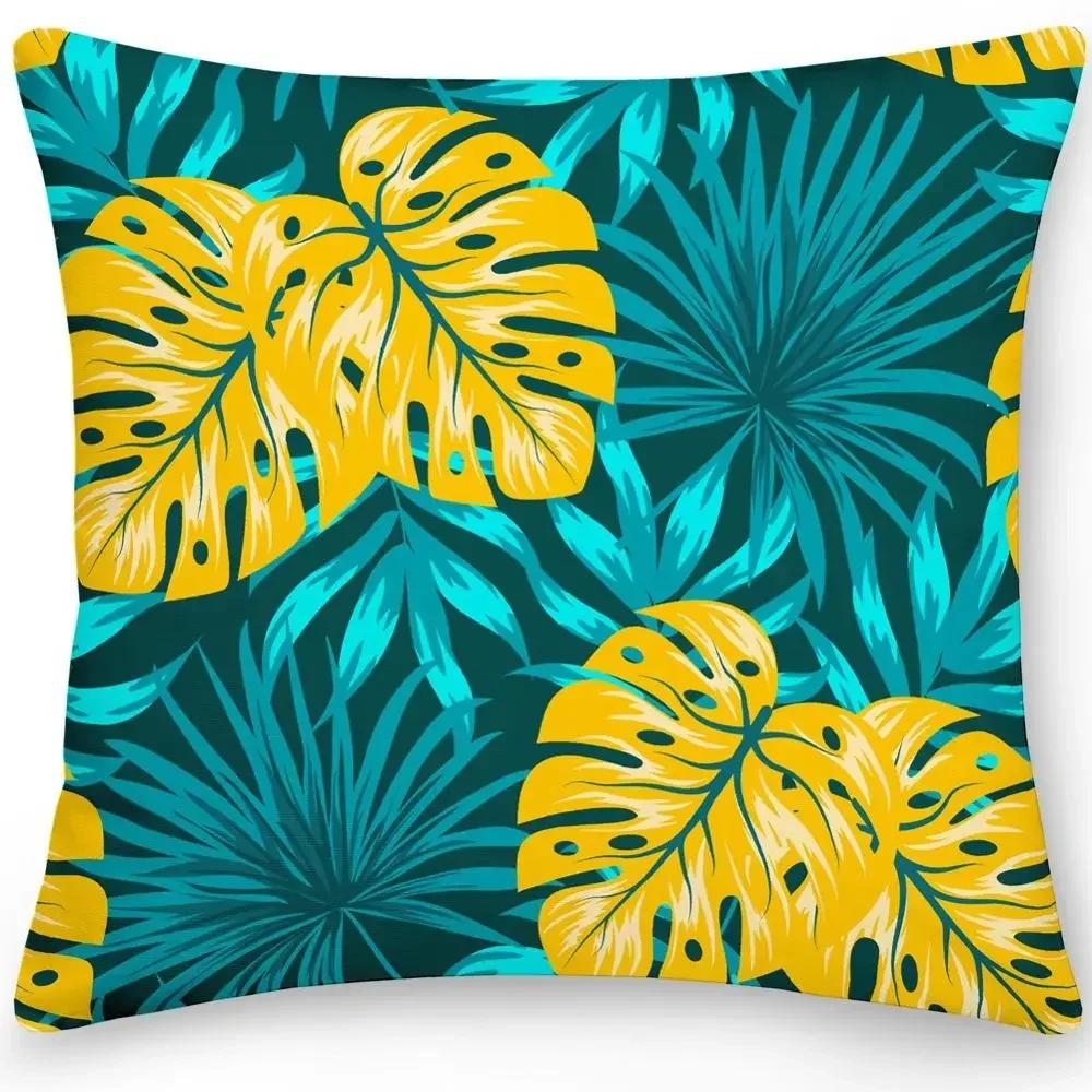 Color Feather Cushion Cover Pillow Office Sofa Car  Double-sided Tropical Leaf