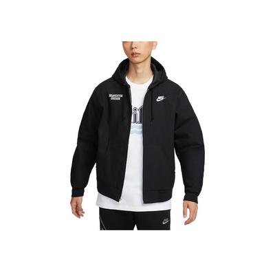 Seria Therma-Fit Life Logo z literami Outdoor Praca Komfort Rozpinana kurtka z kapturem Męska kurtka Czarna HV1738-010