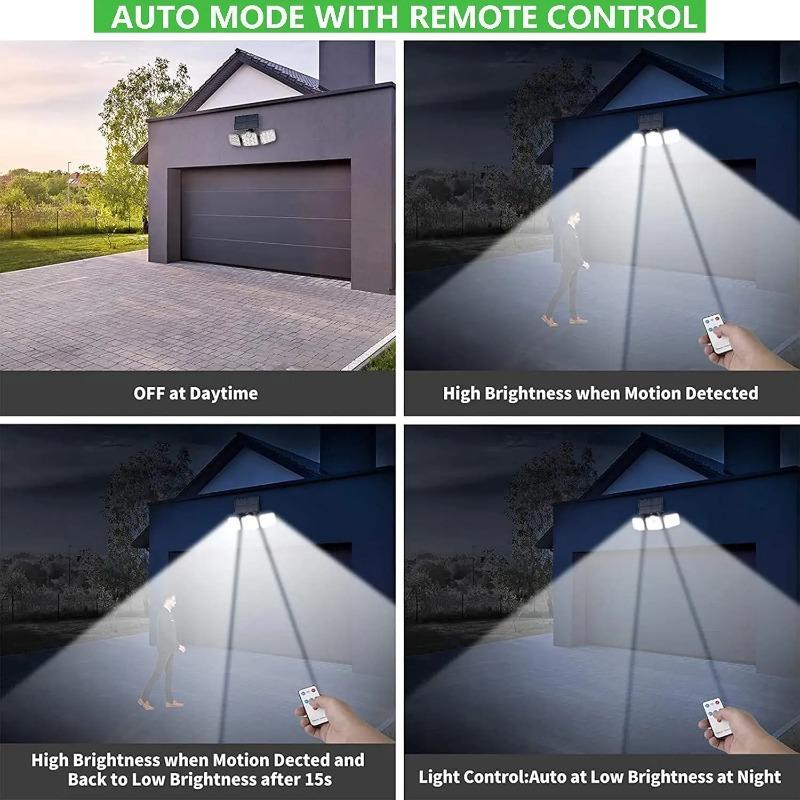 3‑Head Solar Outdoor Wall Light, Motion Sensor Security Light, 270° Wide‑Angle Illumination Waterproof Lamp for Garden, Garage, Yard